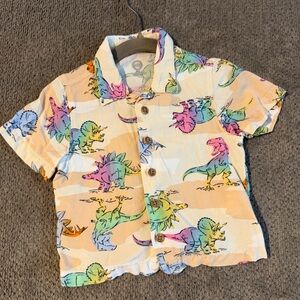 12 Month Neon Multicolor Dinosaur Print Kids button down Shirt